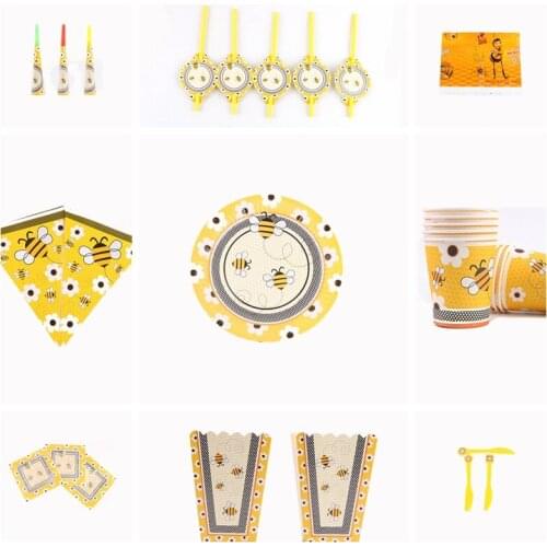 Bee Theme Disposable Tableware Paper Cup/plate/napkin/tablecloth Kids' Birthday Theme Baby Shower Party Supplies