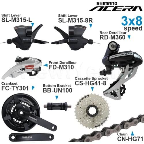 SHIMANO ALTUS Acera 3x8 Speed Groupset include M315 Shifter M310 Front/ M360 Rear Derailleur Crankset Cassette Sprocket Chain BB