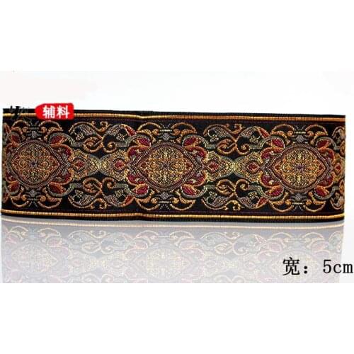 2" 5CMX8YD Retro ExquisiteGold Thread Embroidery Webbing Woven Jacquard Ribbon belts straps dog chain parts lace Diy accessories