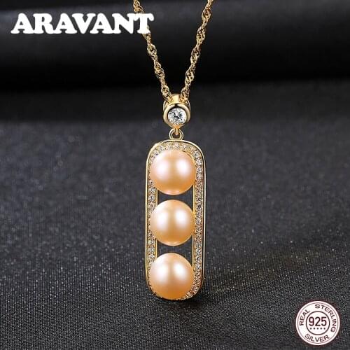 Genuine Natural Freshwater Pendant Necklaces For Women 925 Sterling Silver Square Chain Necklace With Multi Pearls Jewelry