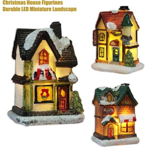 Resin Luminous House Christmas Village Figurines LED Miniature Landscape Christmas Holiday Decoration