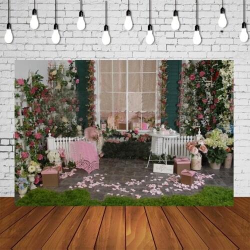 Christmas Backdrop Noel Kids Family Flowers House Pink Petals Photo Backdrop Garden Background Studio Photography Banners Poster