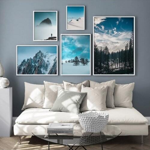 Modern Landscape Wall Art Iceberg Forest Blue Sky Snow Mountain Canvas Poster Print Painting Decorative Picture Living Room Home