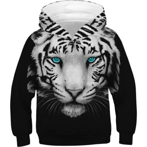 Tiger Print Boys Girls Cosplay Hoody Outerwear Kids Hooded Sweatshirt Clothes Children Pullover Tops Teenagers Soprt Wear
