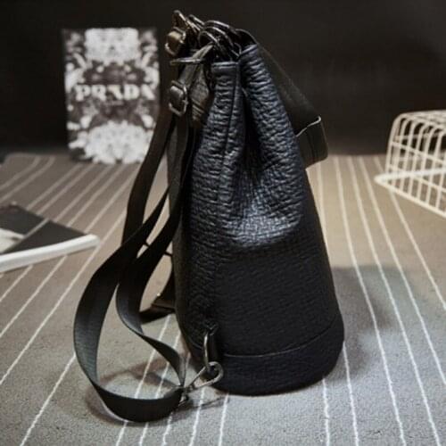 Travel Capacity Backpack High Female Bucket Bags Waterproof Black Casual PU Leather Backpack Korean Style School Backpack