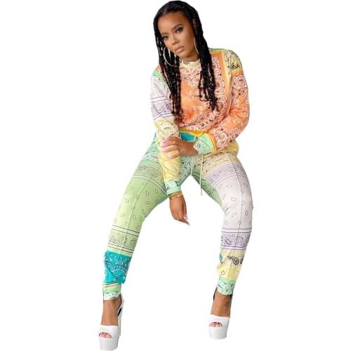 Women Sets 2-Piece Outfits Pants Suit 2021 New Fashion Printing Pencil Leg Vintage Casual Chic Street Youth Suits 2021 Wholesale