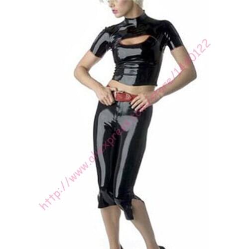 Women Black sexy latex catsuit for women( tight short tops and pants) plus size Hot sale Customize Service