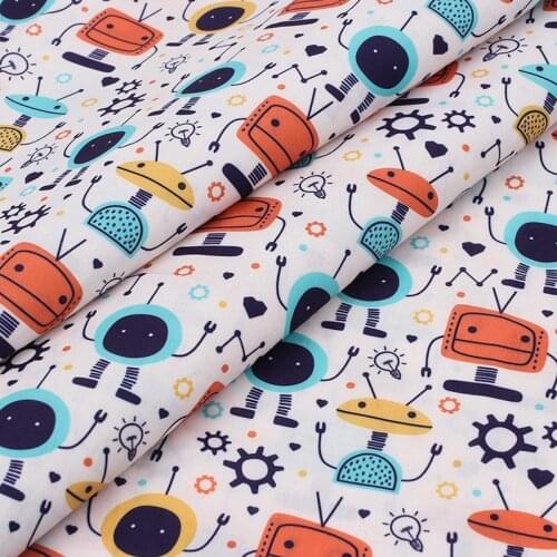 Polyester Cotton Fabric Robot Printed Cloth Sheets DIY Dress Supplies Handmade Bags Materials Home Textile Patches 45*150cm 1pc