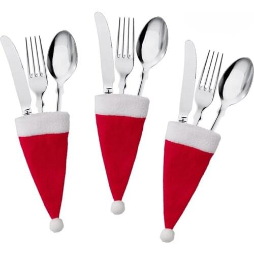 10pcs Christmas Hat Kinfe and Fork Cover Tableware Holder Bag 2022 Christmas Kitchen Tools Cutlery Holder