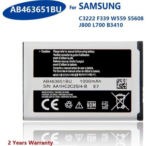 100% Genuine AB463651BU/BC Battery For Samsung S5560 C3518 J800 J808 F339 S5296 L700 W559 1000mAh Phone New Batteries Batteria