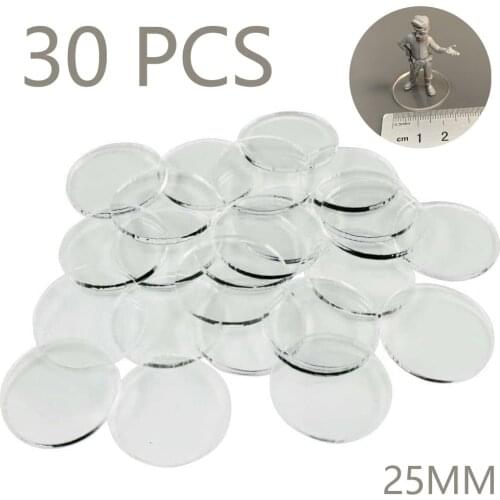30PCS 25mm Clear Circular Miniature Bases Fits Bundle Board Game Miniatures Model Plastic Figure Display Stands Accessory RPG