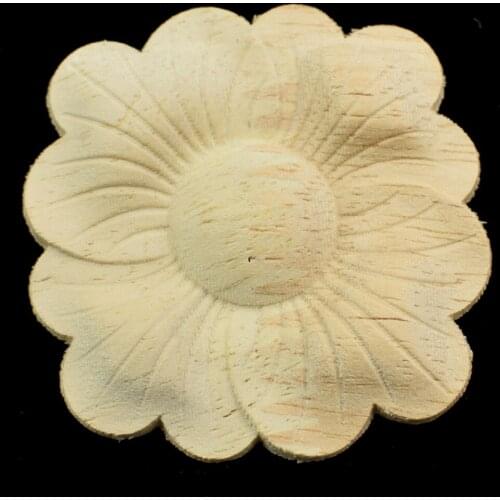 5CM Flower Board Woodcarving Applique Oak Wood Furniture Decorative Mouldings Decal Cabinet Door Wood Figurine Craft