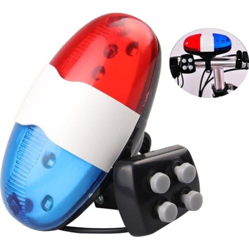 6 LED Electronic Bicycle Horns Bell 4 Tone Bike Horn Police Siren Trumpet Horn Call Bike Front Bell Loud Siren Cycling Accessory