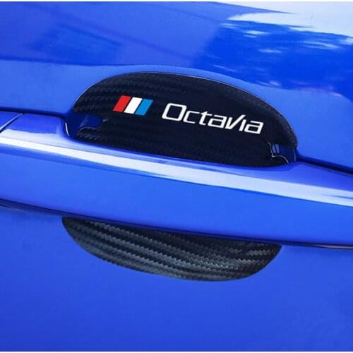 For Skoda Octavia 2 3 MK2 MK3 A4 A5 A7 VRS RS Accessories 4Pcs Carbon Fiber Car Door Handle Scratch Protector Leather Stickers