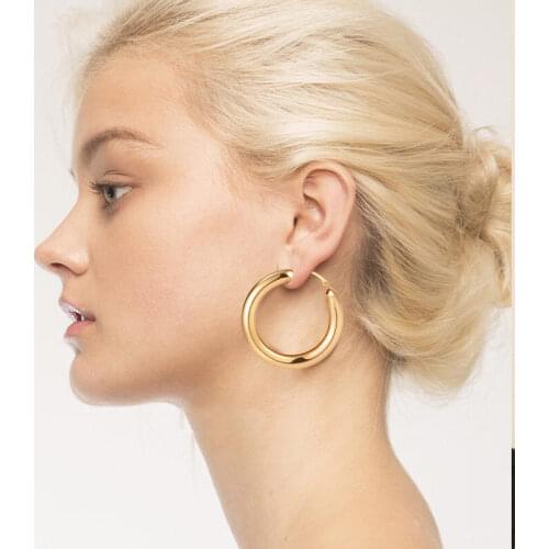 Golden Big hoop Earrings vintage Gold Silver Color Circle Earrings For women Female Korean Drop Round Earring 2020 Trend Jewelry