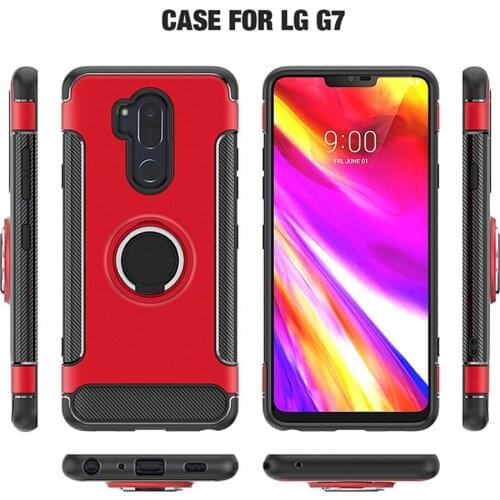 For LG G7 ThinQ / G7+ G710EM Case Dual Layer Hybrid Rugged Case With Ring Kickstand Magnetic Suction Bracket Car Holder Cover