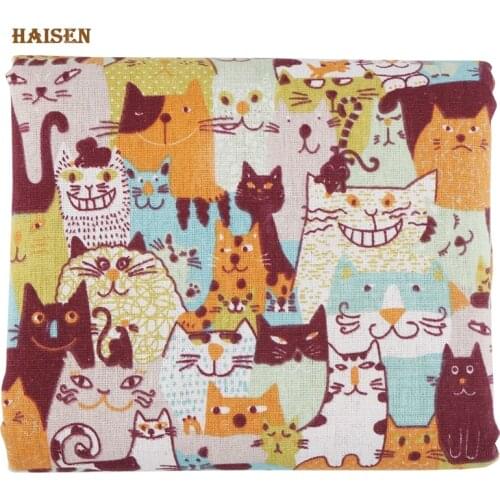 Haisen,Cute Cats Series,Printed Cotton Linen Fabric For DIY Quilting & Sewing Sofa/Table Cloth/Furniture Cover/Cushion Material