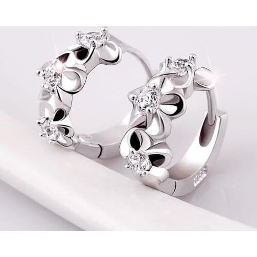 Classic Trendy Flower Crystal WomenS Earrings Copper Purple Sliver Color for Women Fashion Jewelry Whole Sale