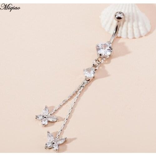 Miqiao 1pcs Hot New Product Stainless Steel Belly Button Ring Zircon Butterfly Belly Button Nail Exquisite Body Piercing Jewelry