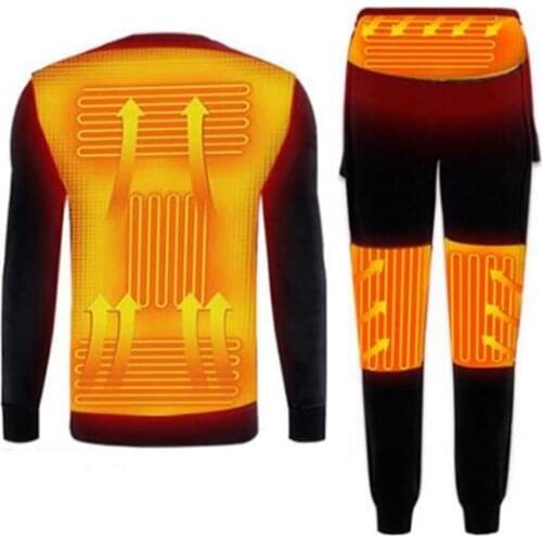 Motorcycle Winter Heating Underwear Set Powered Ski Wear USB Electric Heated Fleece Thermal Long Johns Tops&Pants
