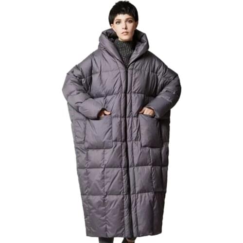 Winter Fashion Womens Long Hooded Duck Down Jacket Loose Thick Female Parka Warm Outwear