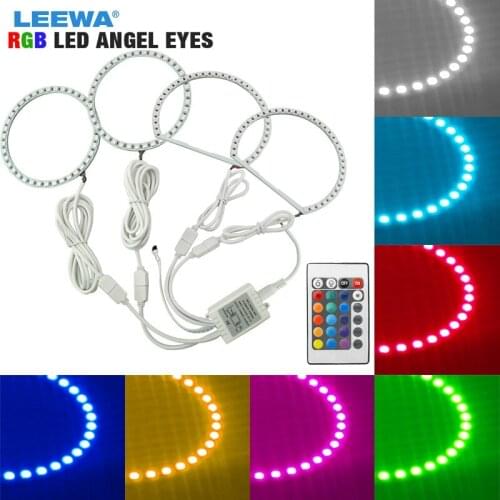LEEWA Car RGB Multi-Color LED Angel Eyes Halo Ring Light Kit Wireless Remote Control For Mitsubishi Lancer (08-10) NON Projector