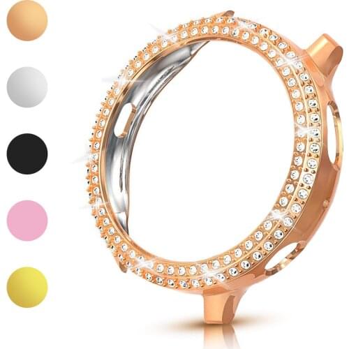 Fashion Two Rows Diamond PC Bumper for Samsung Galaxy Watch Active 2 Case 40mm 44mm Active2 Women Bling Thin Cover Accessories