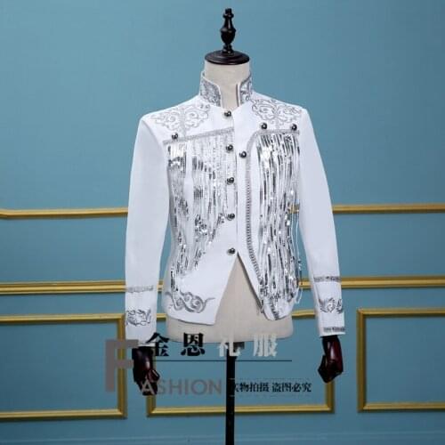 Bar Male Singer Jacket Dj Ds Stage Costume Nightclub Mens Sequined Tassel Jacket Mens Clothing Les Vetement Adulte Homme 2020