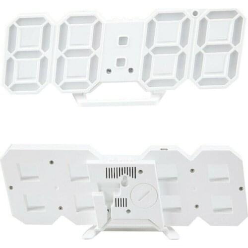 Office Wall Clock Gift 3D Modern White Digital 24/12 Hour Display Timer Alarm