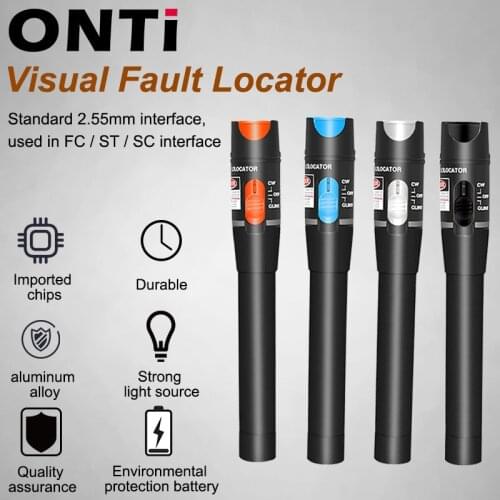 ONTi 10mW Visual Fault Locator Fiber Optic Cable Tester 30mw Red Laser Light 5-30KM Pen Type Visual Fault Locator SC/FC/ST