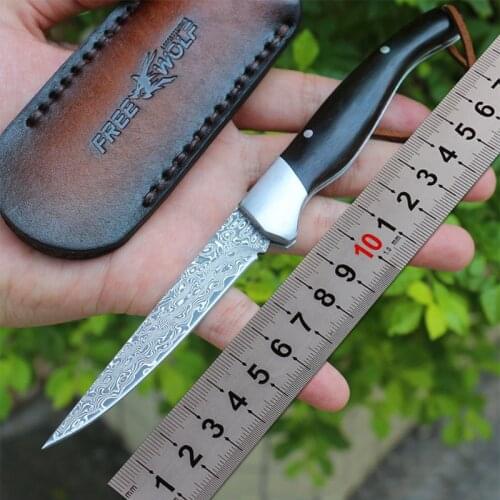 Sharp pocket knife high hardness Damascus steel blade folding knife ebony handle outdoor camping EDC tool