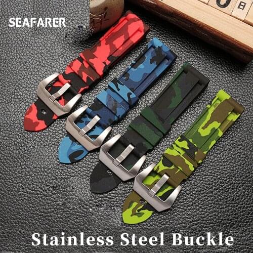 Universal 22mm 24mm 26mm Camouflage Colorful Rubber Watch Band for Mens Watchband Watch Strap for Classic Panerai