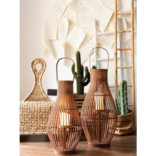 Retro Floor Candlestick Natural Bamboo Lantern Model Room Garden Hall Decoration Ornaments