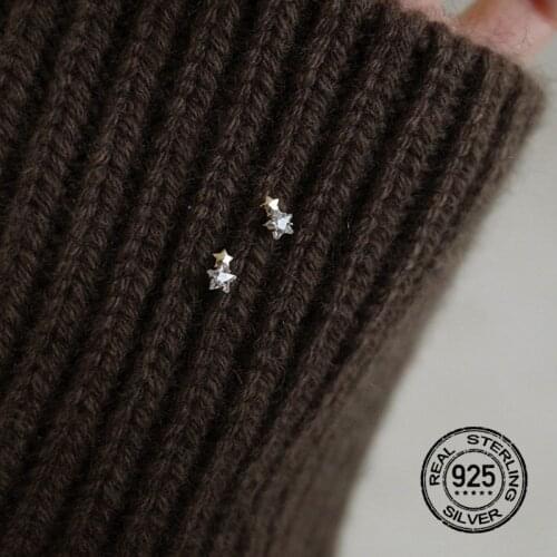 S925 Silver Earrings For Women Gold Zircon Stars Double Pentagonal Cute Simple Fashion Students Gift Lady Wedding Jewelry INEFFA