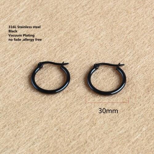 Size 20mm Trendy Brief Round Circle Black Vacuum Plating Titanium Stainless Steel Hoop Earrings For Men Women Classic Jewelry