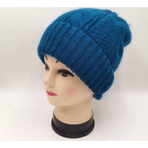 New simple Rabbit fur Beanie Hat for Women Winter Skullies Warm wool Cap Gorros Female Cap