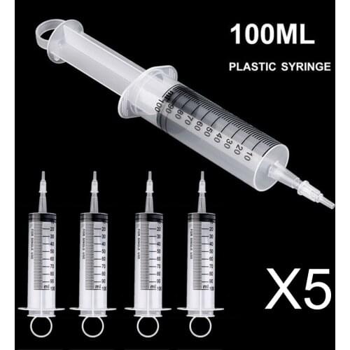 5pcs 100ml Measuring Syringe Lab Hydroponics Nutrient Large Dispensing Syringe With Needle Plastic Industrial Disposable Syringe