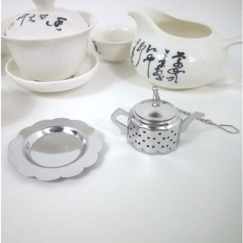 Stainless Steel Loose Teapot Shape Tea Strainer Leaf Infuser With Tray Lovely Convenient Spice Drinking Strainers Herbal Filter