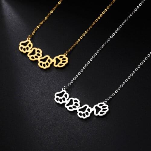 Skyrim 2021 Trend Hollow Animal Dog Cat Bear Paws Pendant Necklace for Women Stainless Steel Cute Choker Necklace Jewelry Gifts