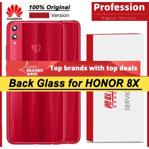 100% Original for Huawei Honor 8X Back Battery Cover Rear Glass Door Panel Case Battery Cover with Camera Lens
