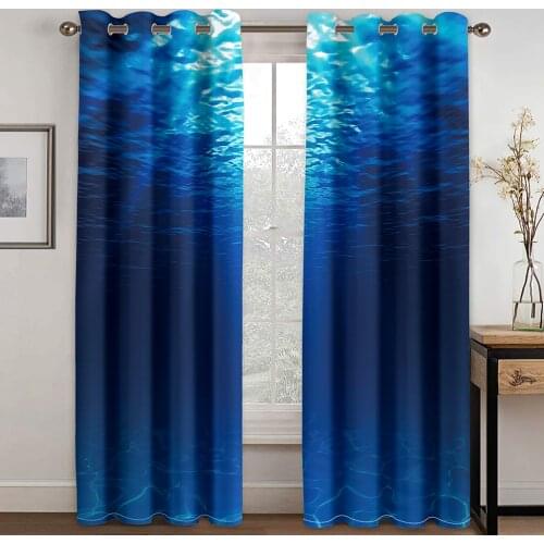 Living Room Shading 90% Decorative Curtain, Deep Sea Whale Pattern, Home Textile Decoration, Bedroom Perforated Curtains