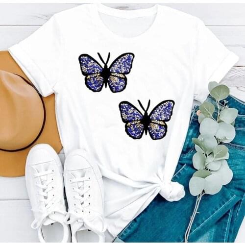 2021 Summer Butterfly New Trend Cartoon Beach Short Sleeve Women Fashion Clothes Print Tshirt Female Tee Top Graphic T-shirt