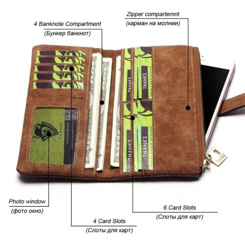 2021 New Fashion Women Wallets Drawstring Nubuck Leather Zipper Wallet Womens Long Design Purse Two Fold More Color Clutch