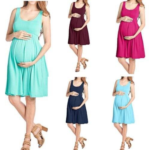 Women Dresses Plus Size Womens Round Neck Slim Slim Sleeveless Vest Pregnant Dress Big Stretch Maternity Dress Cotton
