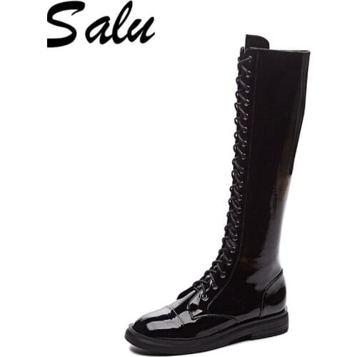 Salu Real Leather Women Boots High Heels Knee High Ladies Boots New Woman Winter Party Wedding Shoes Large Size 34-42