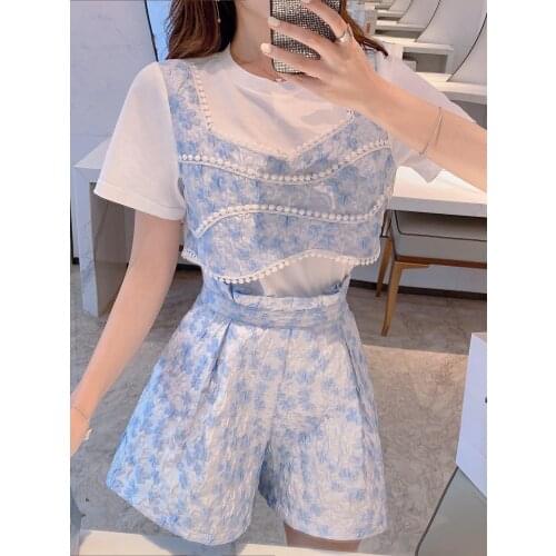 SWEETXUE Jacquard Cotton T-shirt + Wide Leg Pants Two-Piece Sets Sweet Female 2021 Summer Fashion Womens Cute Girl Outfits