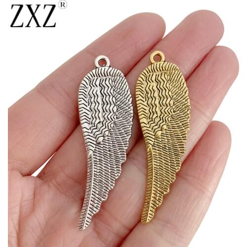 ZXZ 10pcs Tibetan Silver/Gold Angel Wings Charms Pendants Beads for Bracelet Neckalce DIY Jewelry Making Accessories 52x16mm