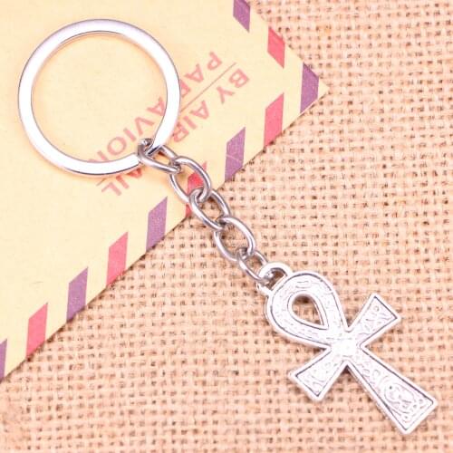 20pcs Fashion Keychain 38x21mm egyptian ankh life symbol Pendants DIY Men Jewelry Car Key Chain Ring Holder Souvenir For Gift