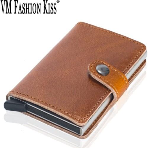 2021 Cowhide Credit Card Holder Wallet Men Women Metal RFID Vintage Aluminium Bag Crazy Horse Leather Bank Cardholder Case