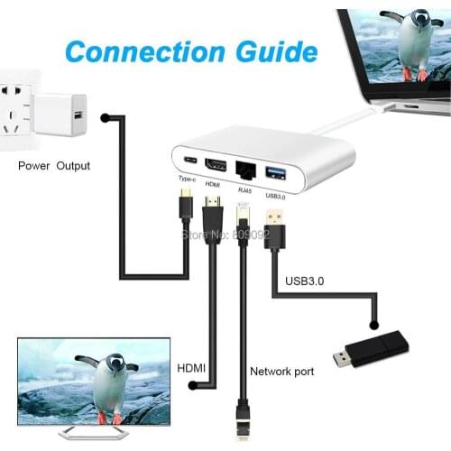 4K Type C to HDMI Ethernet Adapter Network Card RJ45 Lan USB 3.0 USB-C Hub 4in1 Video Adapter Cable Converter for Macbook to TV